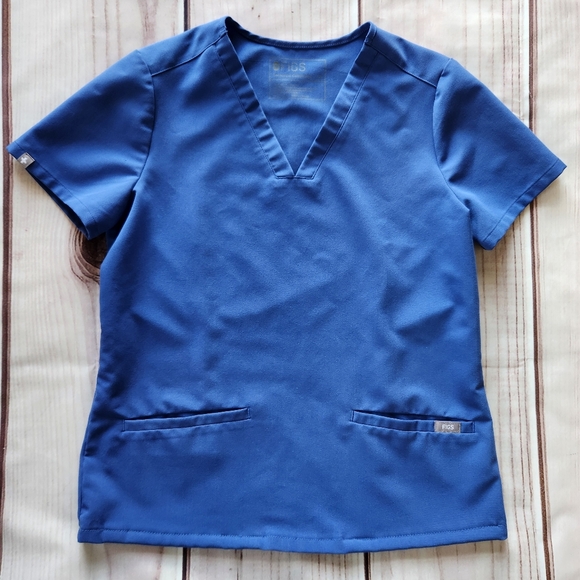 Figs "Casma Three Pocket Scrub Top" Denim Blue V-Neck FW1100 | Women's Size XS - Picture 3 of 13